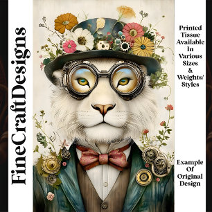Whimsical Floral Boho Steampunk Lion M1 Decoupage Tissuepapier