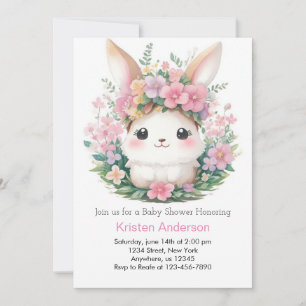 Whimsical Floral Bunny Meisje Baby shower Kaart