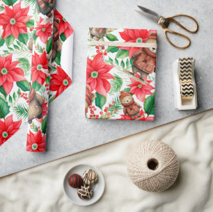 Whimsical Floral Christmas Beren Cadeaupapier