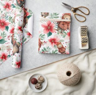 Whimsical Floral Christmas Beren Cadeaupapier
