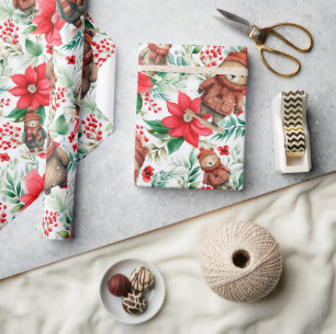 Whimsical Floral Christmas Beren Cadeaupapier