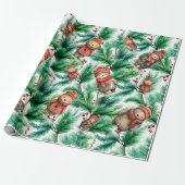 Whimsical Floral Christmas Beren Cadeaupapier (Uitgerold)