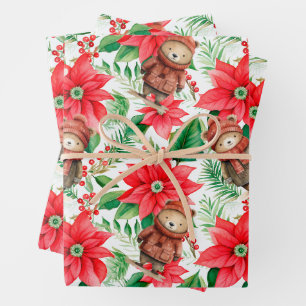 Whimsical Floral Christmas Beren Wrapping Paper