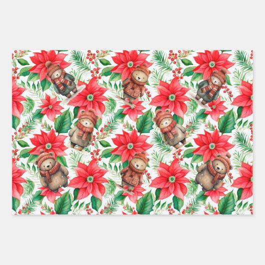 Whimsical Floral Christmas Beren Wrapping Paper (Voorkant)