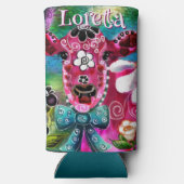 Whimsical Floral Cow Pink Teal Black Personalized (Achterkant)