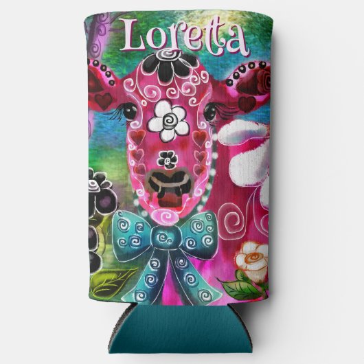 Whimsical Floral Cow Pink Teal Black Personalized (Voorkant)