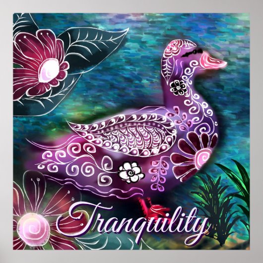 Whimsical Floral Duck Purple Teal Personalized Poster (Voorkant)