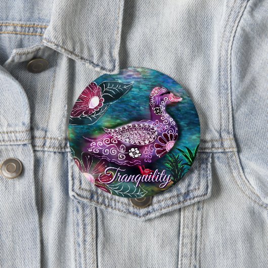 Whimsical Floral Duck Purple Teal Personalized Ronde Button 4,0 Cm (In situ)