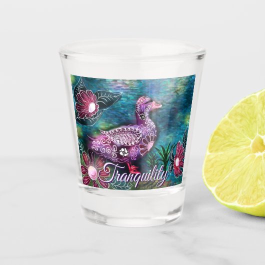 Whimsical Floral Duck Purple Teal Personalized Shot Glas (Voorkant)