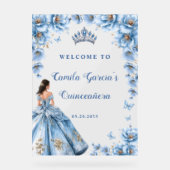 Whimsical Floral Dusty Blue Quinceañera Bienvenue (Recto)