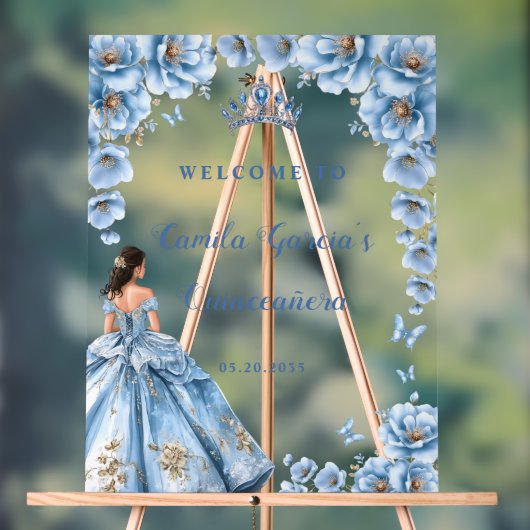 Whimsical Floral Dusty Blue Quinceañera Bienvenue (Neutre)