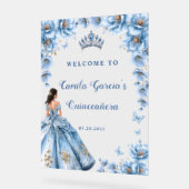 Whimsical Floral Dusty Blue Quinceañera Bienvenue (Angle)