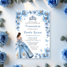 Whimsical Floral Dusty Blue Tiara Quinceañera