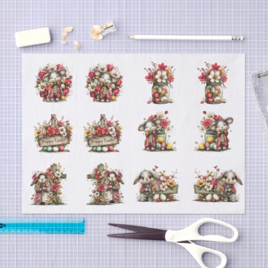 Whimsical Floral Easter for Shells  Decoupage Tissuepapier (Craft)