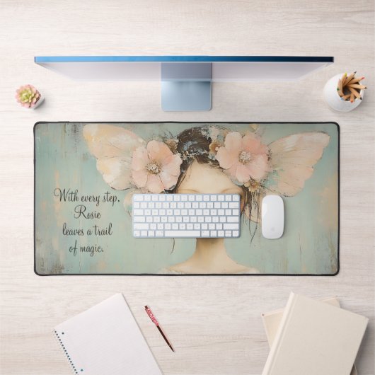 Whimsical Floral Fairy Butterfly Wings Custom Name Bureaumat (Kantoor 1)