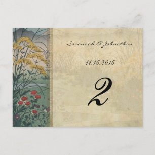 Whimsical Floral Fall Wedding Table Number Kaarten