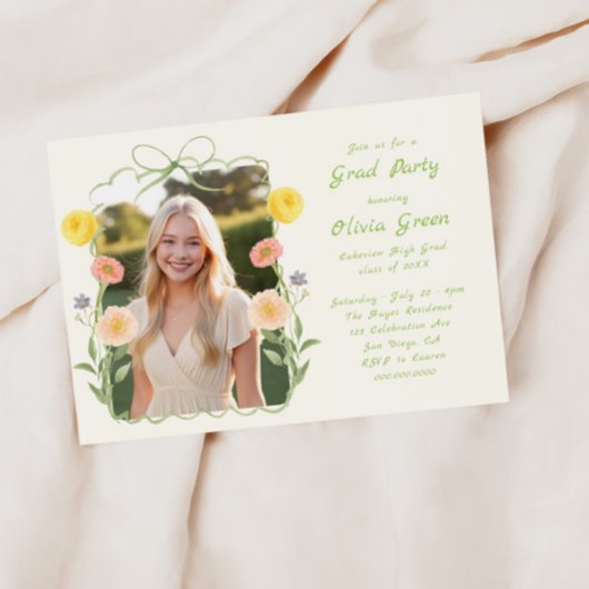 Whimsical Floral Frame Graduation Invitation