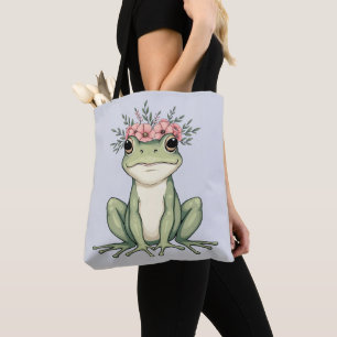 Whimsical Floral Frog Cottagecore Art Draagtas