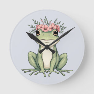 Whimsical Floral Frog Cottagecore Art Ronde Klok