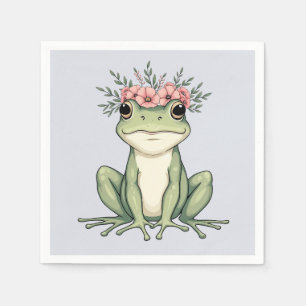 Whimsical Floral Frog Cottagecore Art Servet