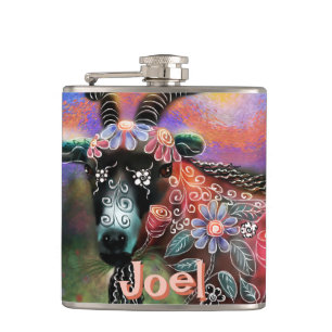 Whimsical Floral Goat Boerderij Animal Personalize Heupfles