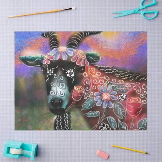 Whimsical Floral Goat Boerderij Peach Decoupage Tissuepapier (Craft)