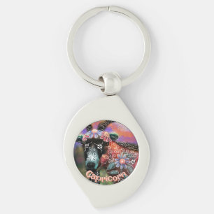 Whimsical Floral Goat Steenbok Gepersonaliseerd Sleutelhanger