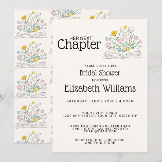 Whimsical Floral Her Next Chapter Bridal Shower  Kaart (Voorkant / Achterkant)