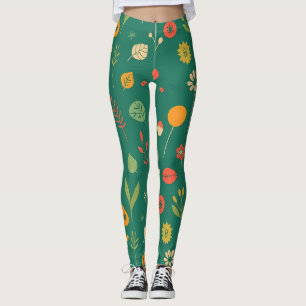 Whimsical Floral Icons op groen Leggings