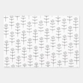 Whimsical Floral Line Art Sketch Black en White Inpakpapier Vel (Voorkant 2)