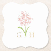 Whimsical Floral Line-getrokken Roos bruiloft Kartonnen Onderzetters (Voorkant)