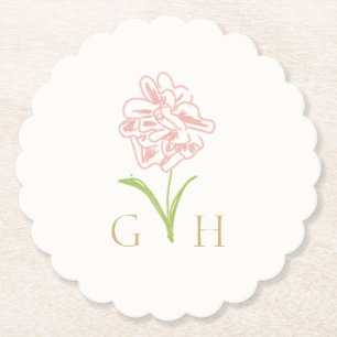 Whimsical Floral Line-getrokken Roos bruiloft Kartonnen Onderzetters
