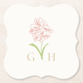 Whimsical Floral Line-getrokken Roos bruiloft Kartonnen Onderzetters (Voorkant)