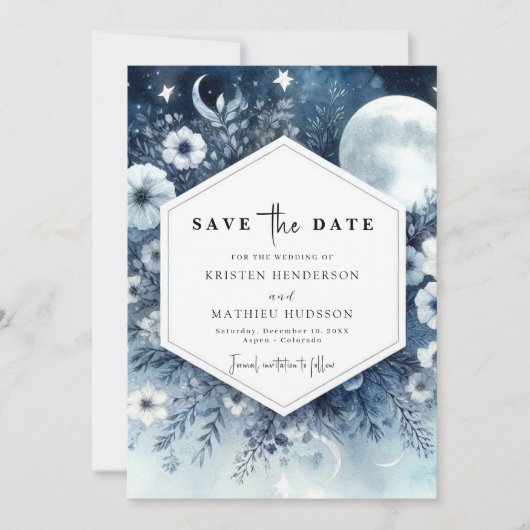 Whimsical Floral Maanverlichte bruiloft Save The Date (Voorkant)