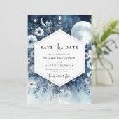 Whimsical Floral Maanverlichte bruiloft Save The Date (Staand voorkant)