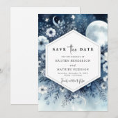 Whimsical Floral Maanverlichte bruiloft Save The Date (Voorkant / Achterkant)