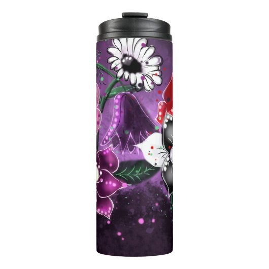 Whimsical Floral Paarse Black Pink Daisy Daffodil Thermosbeker (Voorkant)