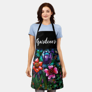 Whimsical Floral Paarse Blauwe Roze Bloemen Schort