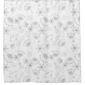 Whimsical Floral Pattern in Black and White Douchegordijn (Voorkant)