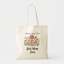 Whimsical Floral Personalized Best Mom Tote Bag
