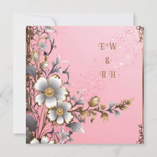 Whimsical Floral Pink Romance bruiloft uitnodiging (Achterkant)