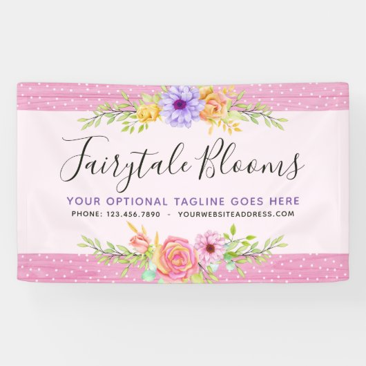 Whimsical Floral Rozen Rustiek Roze Girly Simpel Spandoek (Horizontaal)