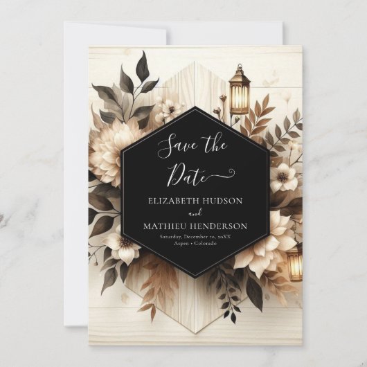 Whimsical Floral Rustic Wedding Save The Date (Voorkant)