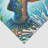 Whimsical Floral Salmon Fish Blue Decoupage Tissuepapier (Detail)