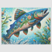 Whimsical Floral Salmon Fish Blue Decoupage Tissuepapier (Voorkant)