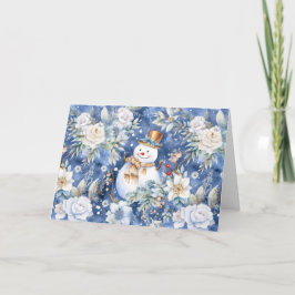 Whimsical Floral Snowman Blank Christmas Kaart