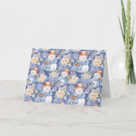 Whimsical Floral Snowman Blank Christmas Kaart