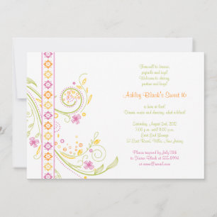 Whimsical Floral Sweet 16 Anniversaire Invitation