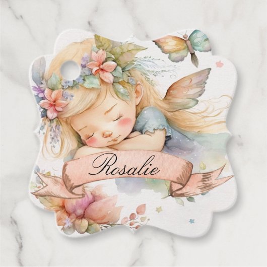 Whimsical Floral Sweet Dreams Slapen Fairy Meisje Bedankjes Labels (Voorkant)