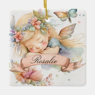 Whimsical Floral Sweet Dreams Slapen Fairy Meisje Keramisch Ornament